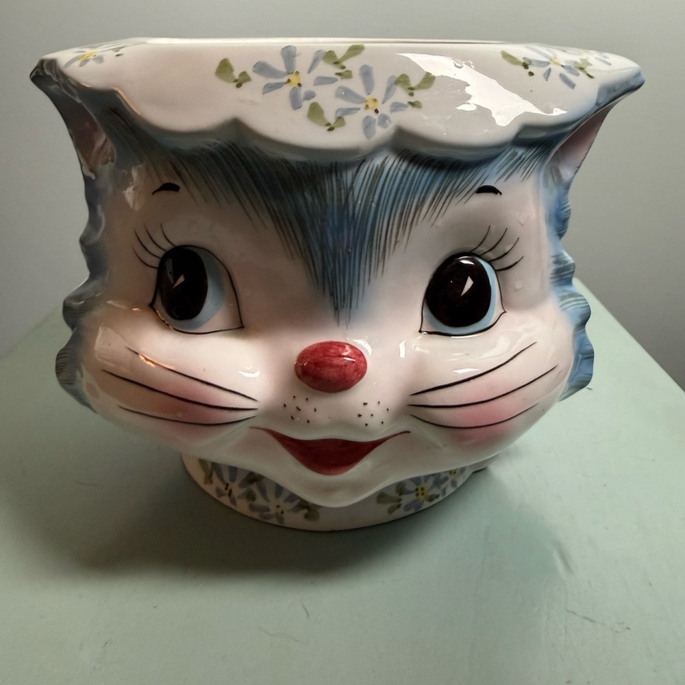 Rare charming Lefton vintage Miss Priss ceramic cat cookie jar model 7871 🐱